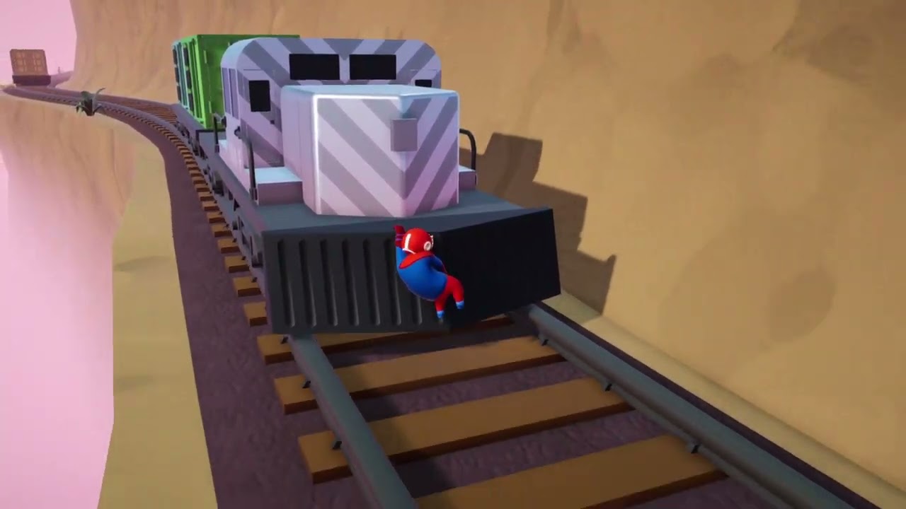 Gang Beast spider man tries to stop a train