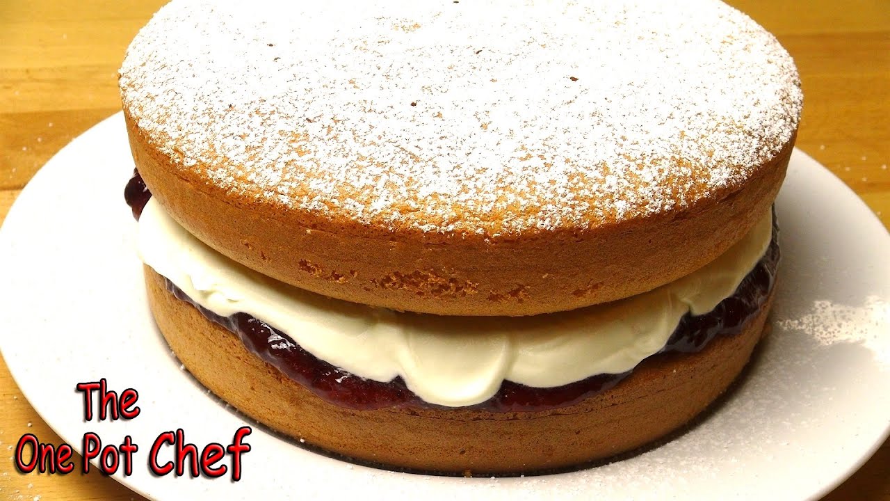 Classic Sponge Cake with Jam and Cream | One Pot Chef