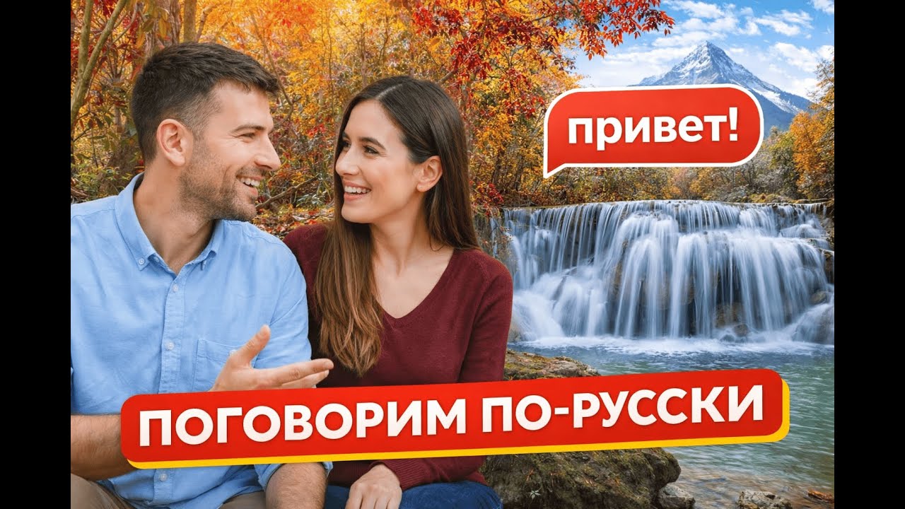 Let's talk in Russian in simple Beside Mountain waterfalls