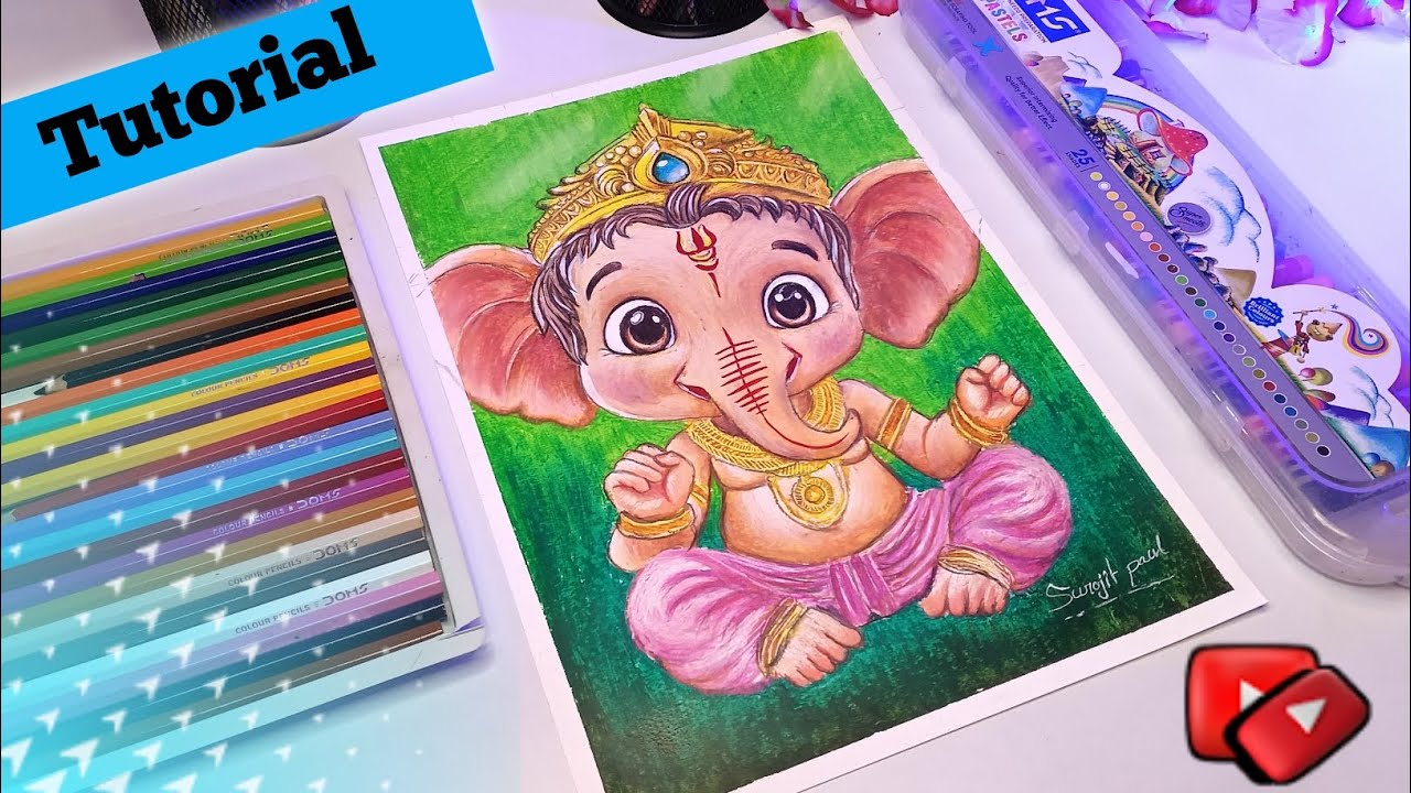 Little Ganesha Drawing, Oil Pastel Colour, Ganesha oil Pastel Colour #ganesh #drawing 