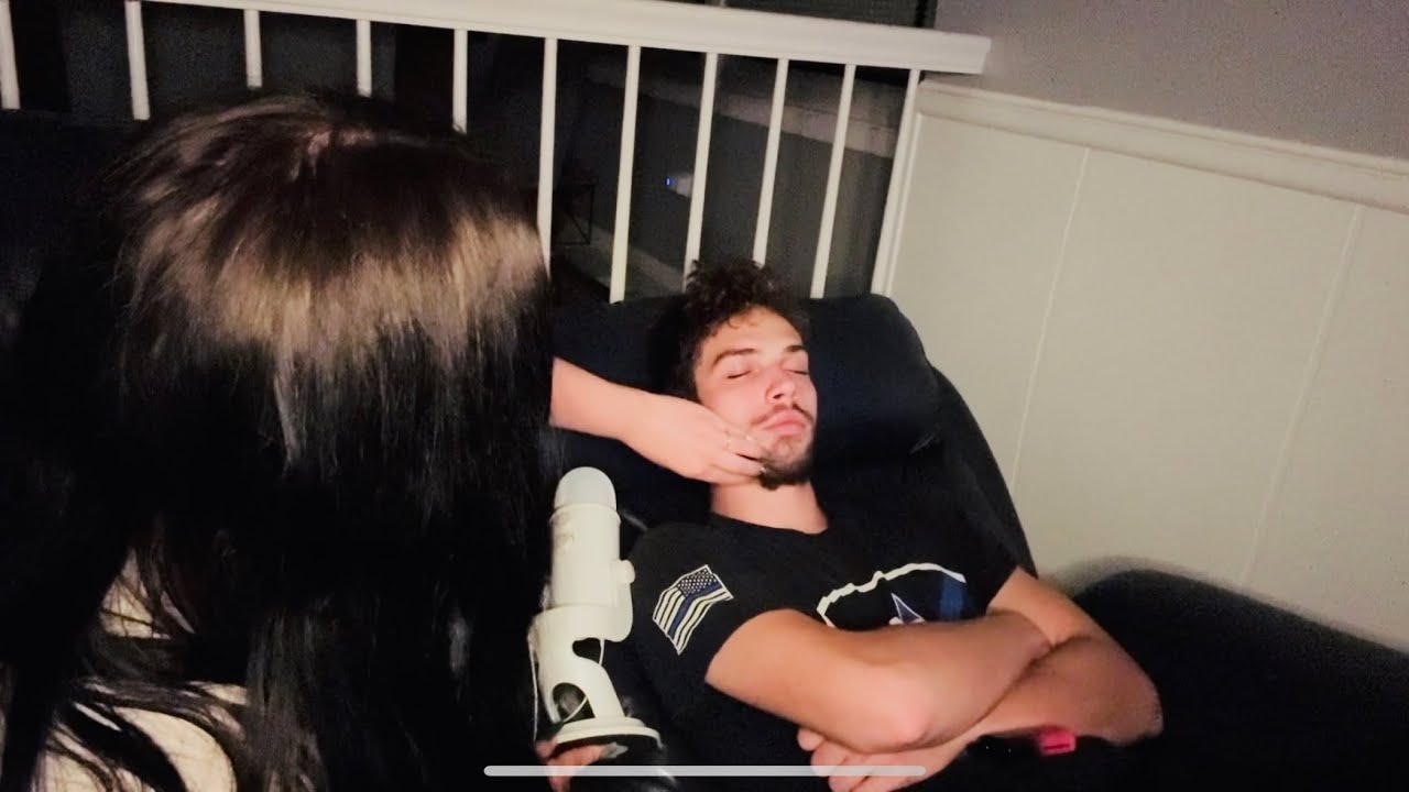 Pampering my boyfriend for 12 mins💤head & facial hair scratching ASMR