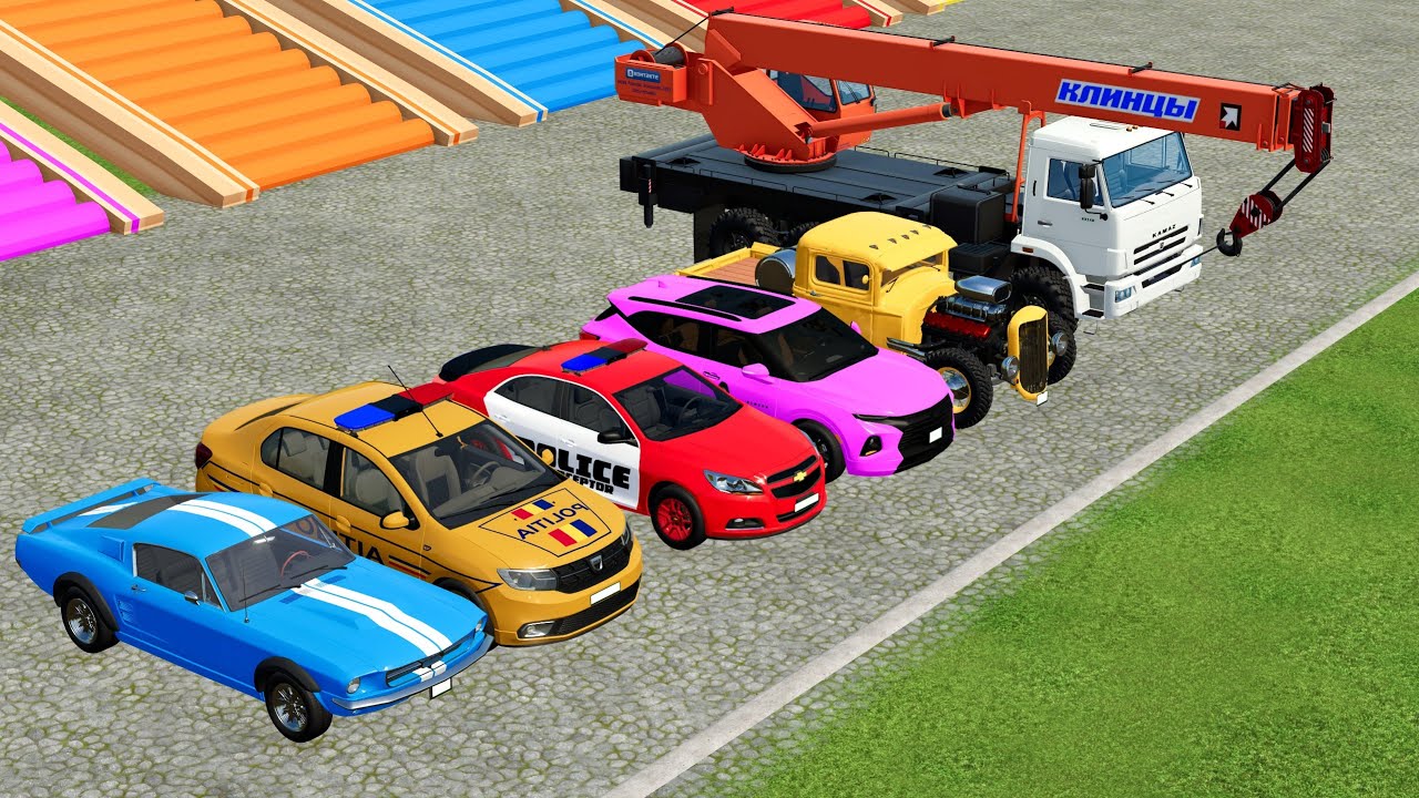 TRANSPORTING DACIA POLICE CAR, MUSTANG, CRANE TRUCK! #fs22 #simulator #policecar