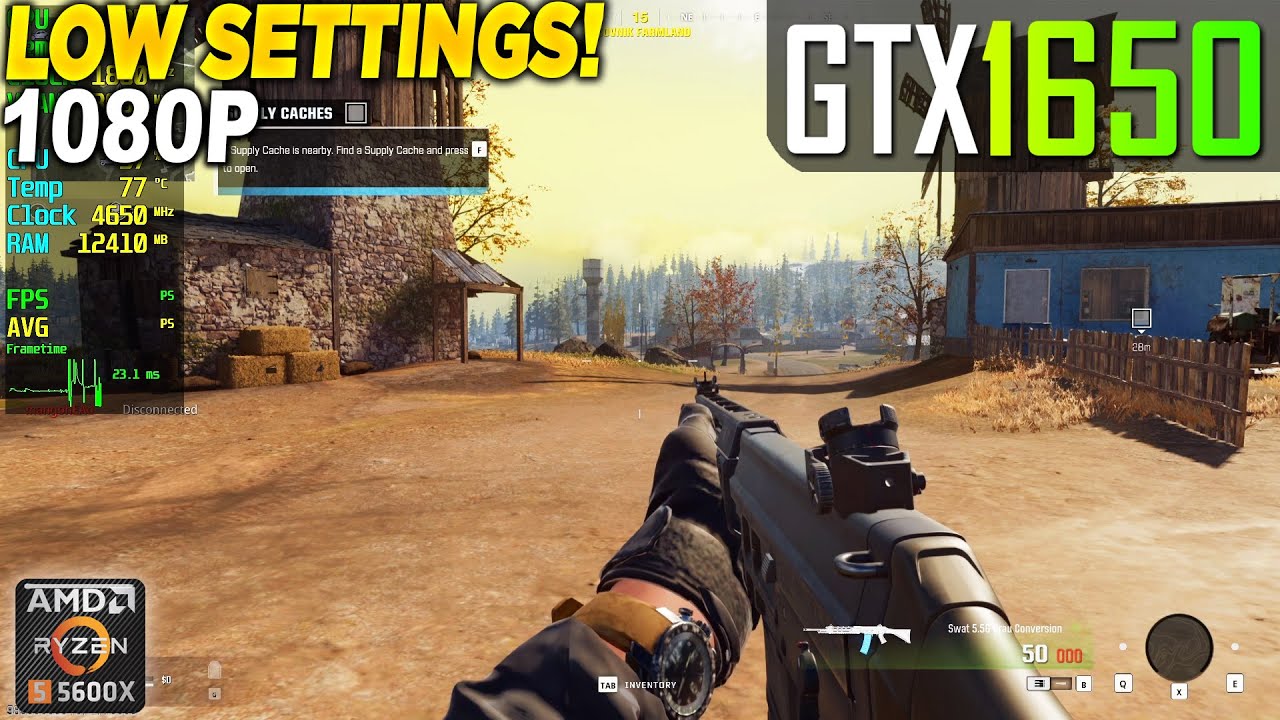 Warzone GTX 1650 + Ryzen 5 5600x - 1080p Low, FSR Performance Mode,