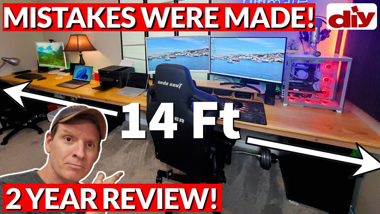 MASSIVE  14 FOOT FLOATING DESK BUILD - 2 YEAR REVIEW
