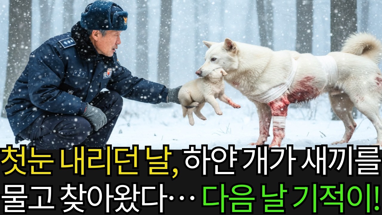 첫눈 내리던 날, 하얀 개가 숨 넘어가는 새끼를 물고 노경찰 집에 찾아왔다… 다음 날, 기적 같은 보답이 있었다!