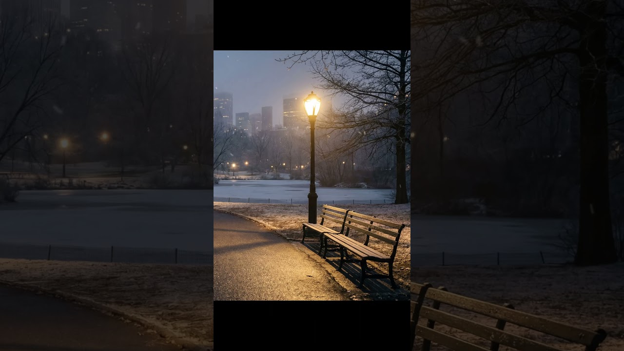Quiet Winter Night in the Park ❄️ | Snowfall, Soft Wind & Calm Ambience