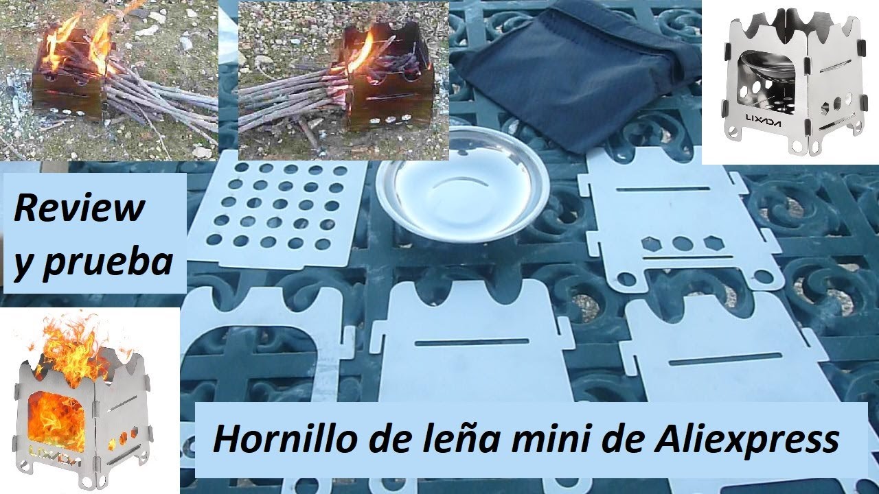 Hornillo de leña para camping mini de Aliexpress review y prueba de calentar agua