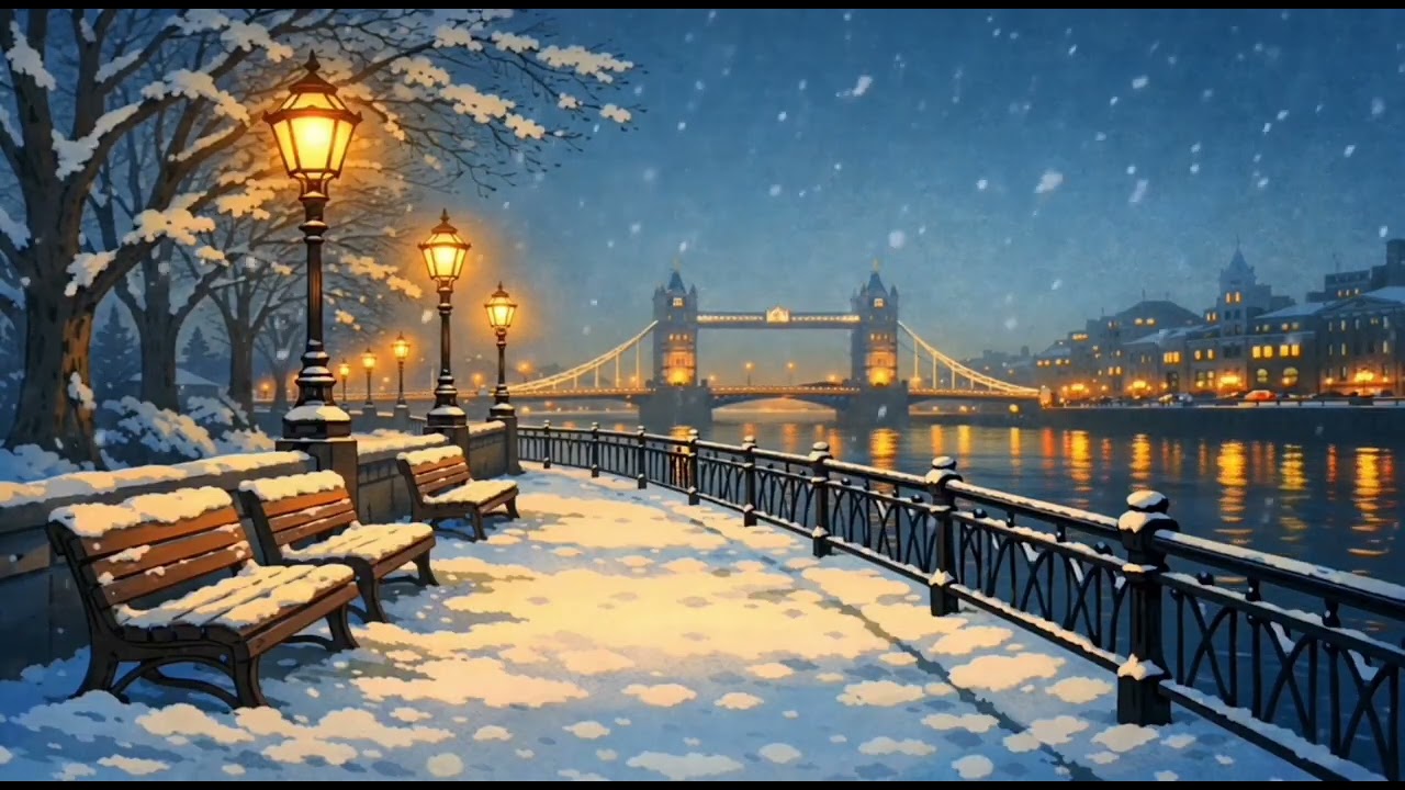 Snowy London Night ❄️ Tower Bridge Glow & Cozy Winter Ambience 🌙