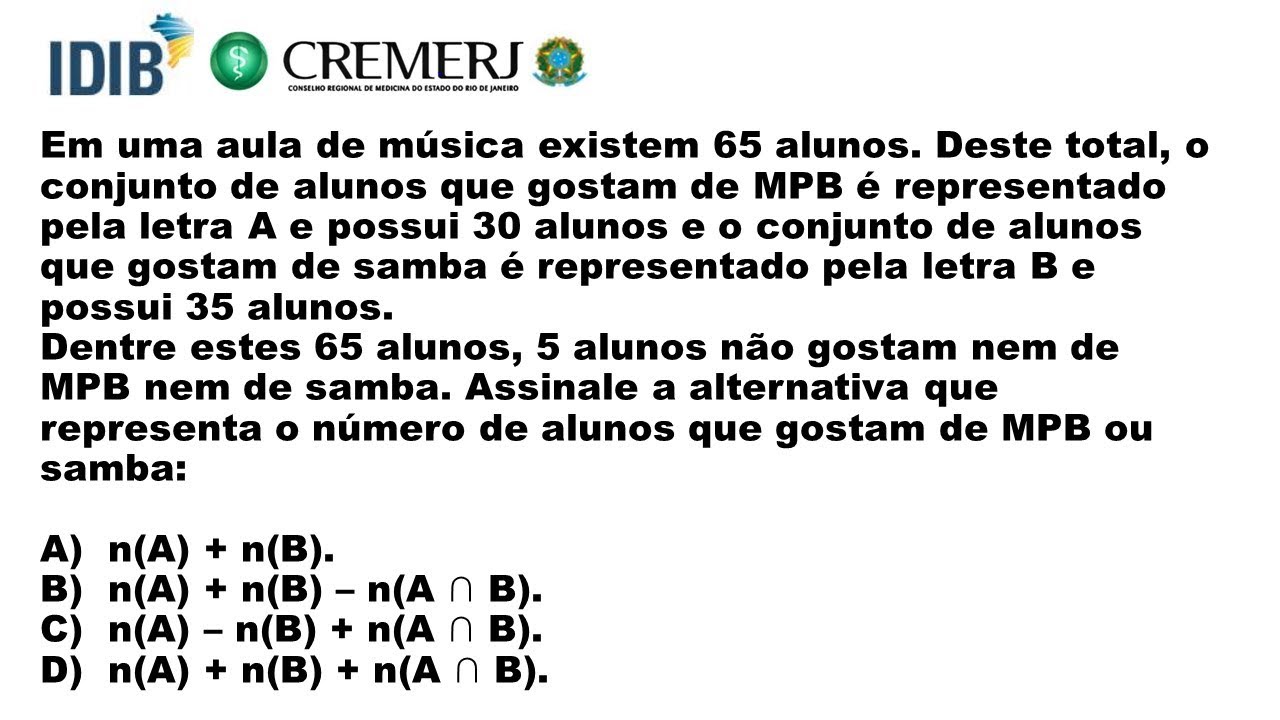 Diagrama de Venn RLM Matem&aacute;tica CREMERJ 2019 IDIB N&iacute;vel Superior