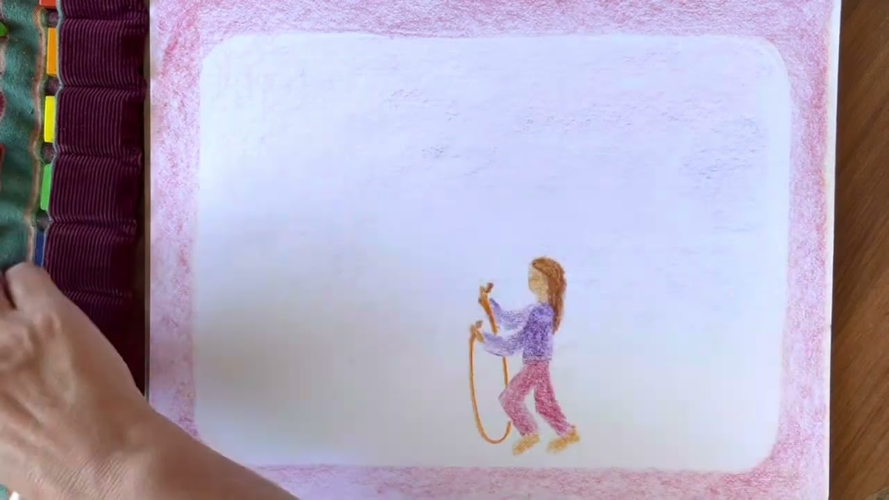 Waldorf Block Crayon Drawing Girl Jumping Rope
