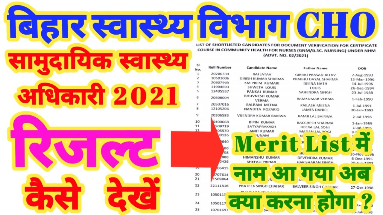 Bihar NHM CHO Result 2021 ! Community Health Officer Result कैसे देखें ! CHO Merit List 2021