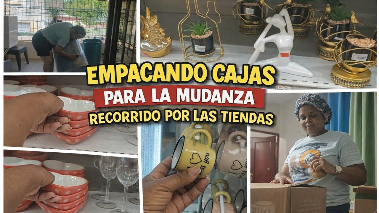 Organizando cajas y lavando tanques  para la mudanza/recorrido por las tiendas   