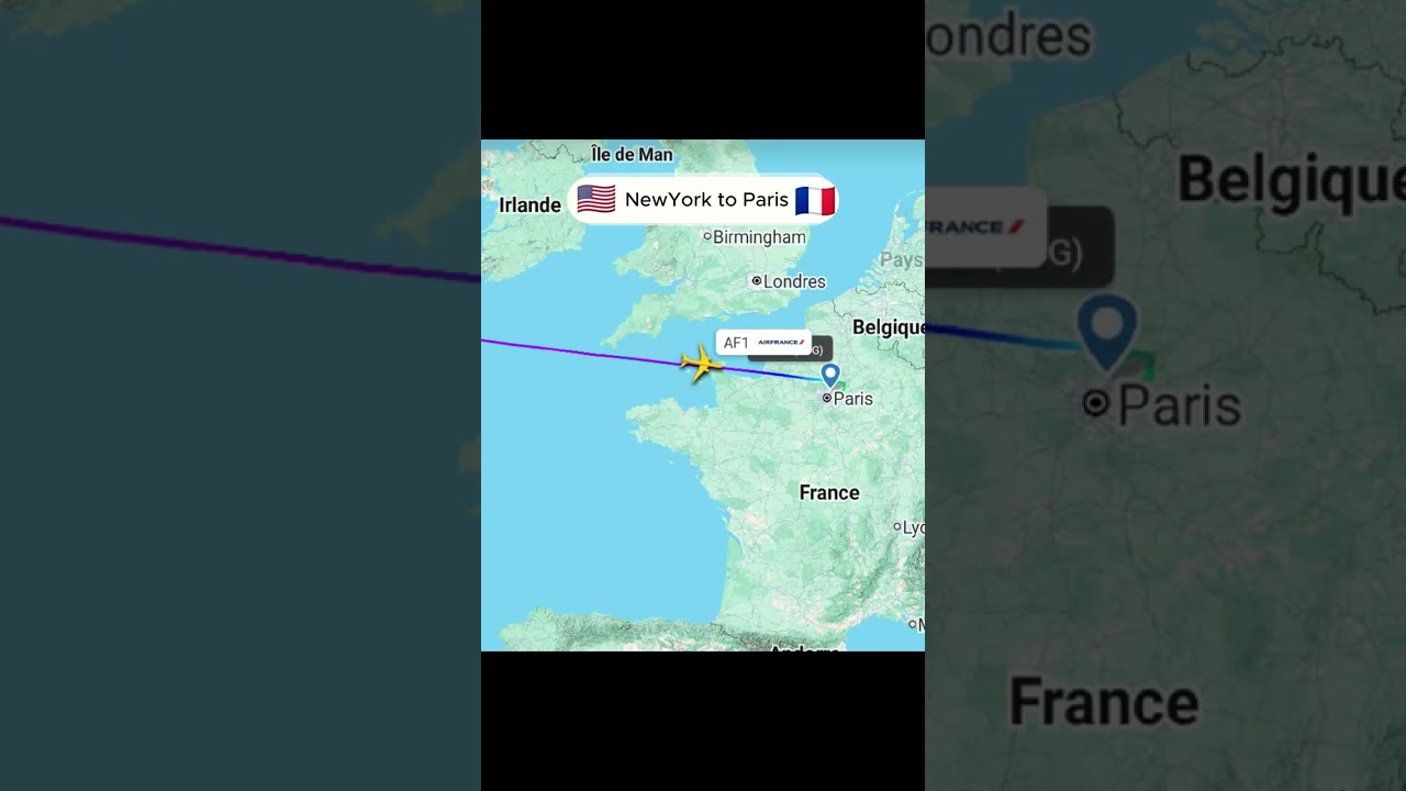 New York to Paris Air route | Real Time Flight | Flight Route Live | Plane Tracker #aviation #4k
