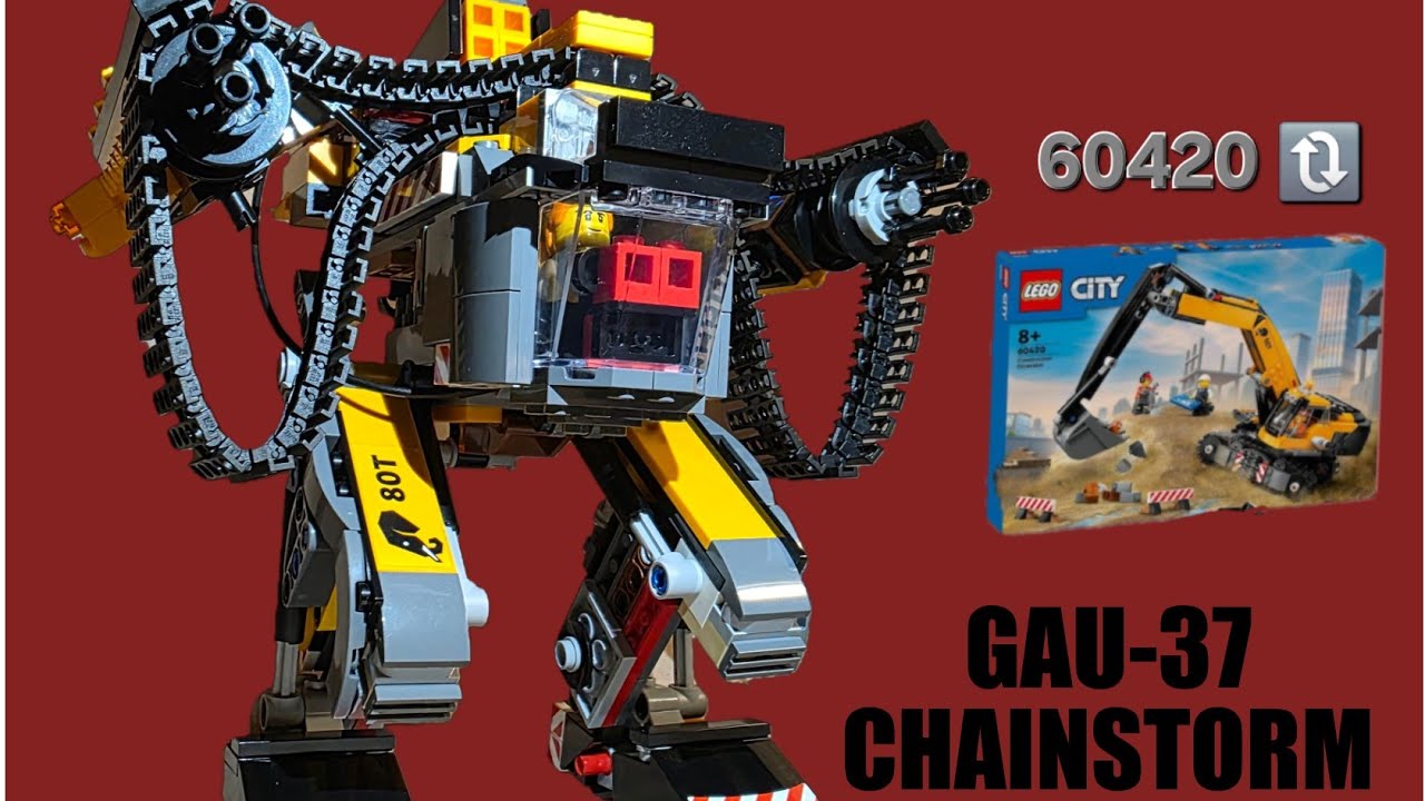 Yellow Excavator to military style LEGO Mech - GAU-37-CHAINSTORM ( LEGO 60420 alternate build )
