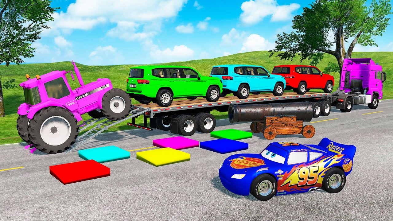 Flatbed Truck Mcqueen | Transportation with Truck - Pothole vs Car #3 - BeamNG.Drive