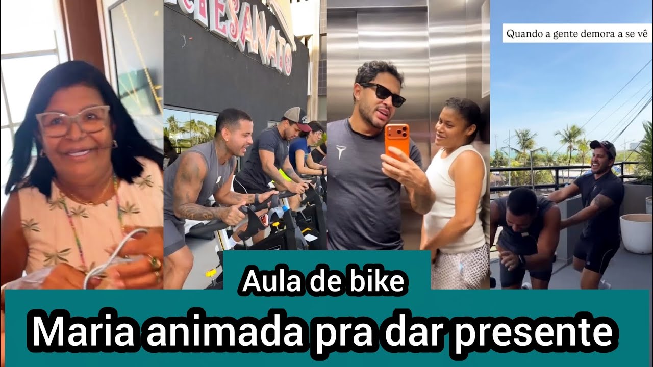 Lucas Guimarães faz aula de bike com irmão na academia e Maria animada pra dar presente 