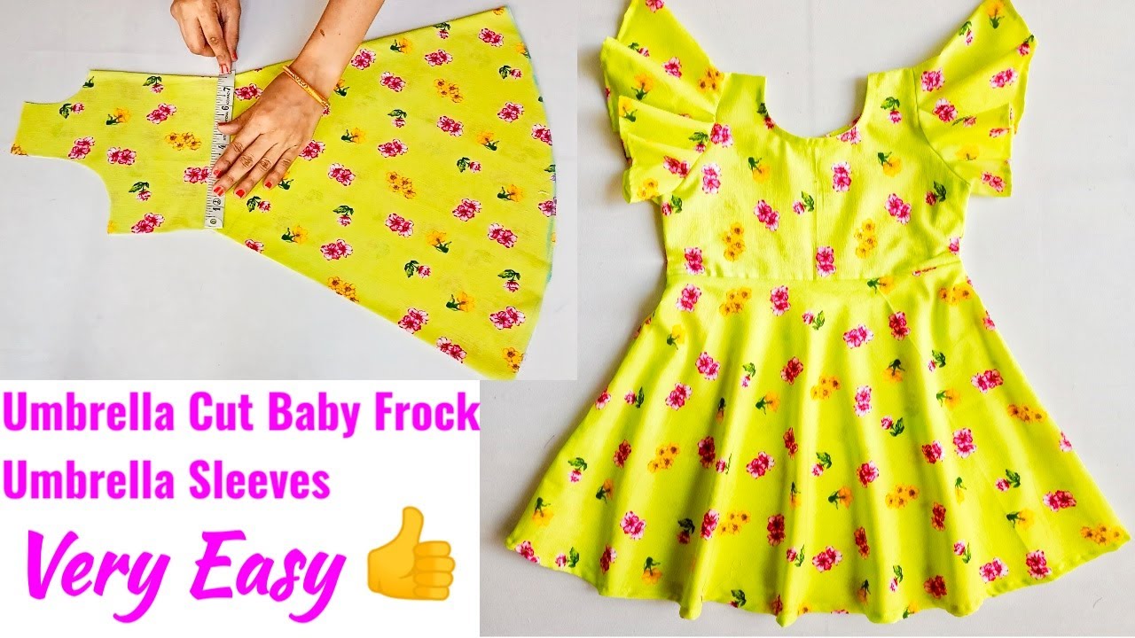 Umbrella Cut Baby Frock With Umbrella Cut Sleeves Cutting and Stitching | Baby Frock Cutting Stitch