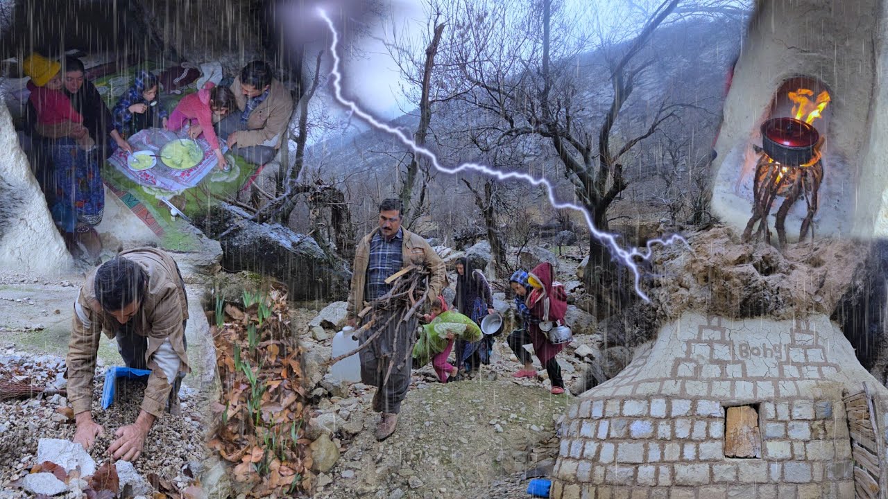 Stormy Nomad Life: Family Journey to a Mountain Cabin, Dangerous Rainy Day & Cooking Traditions