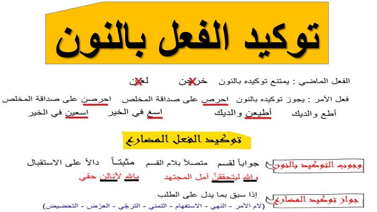 شرح درس توكيد الفعل بالنون : توكيد الفعل المضارع والفعل الأمر بالنون