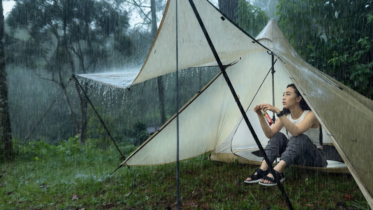 Solo Camping in a STORM | Heavy Rain, Strong Wind & Thunder in the Forest