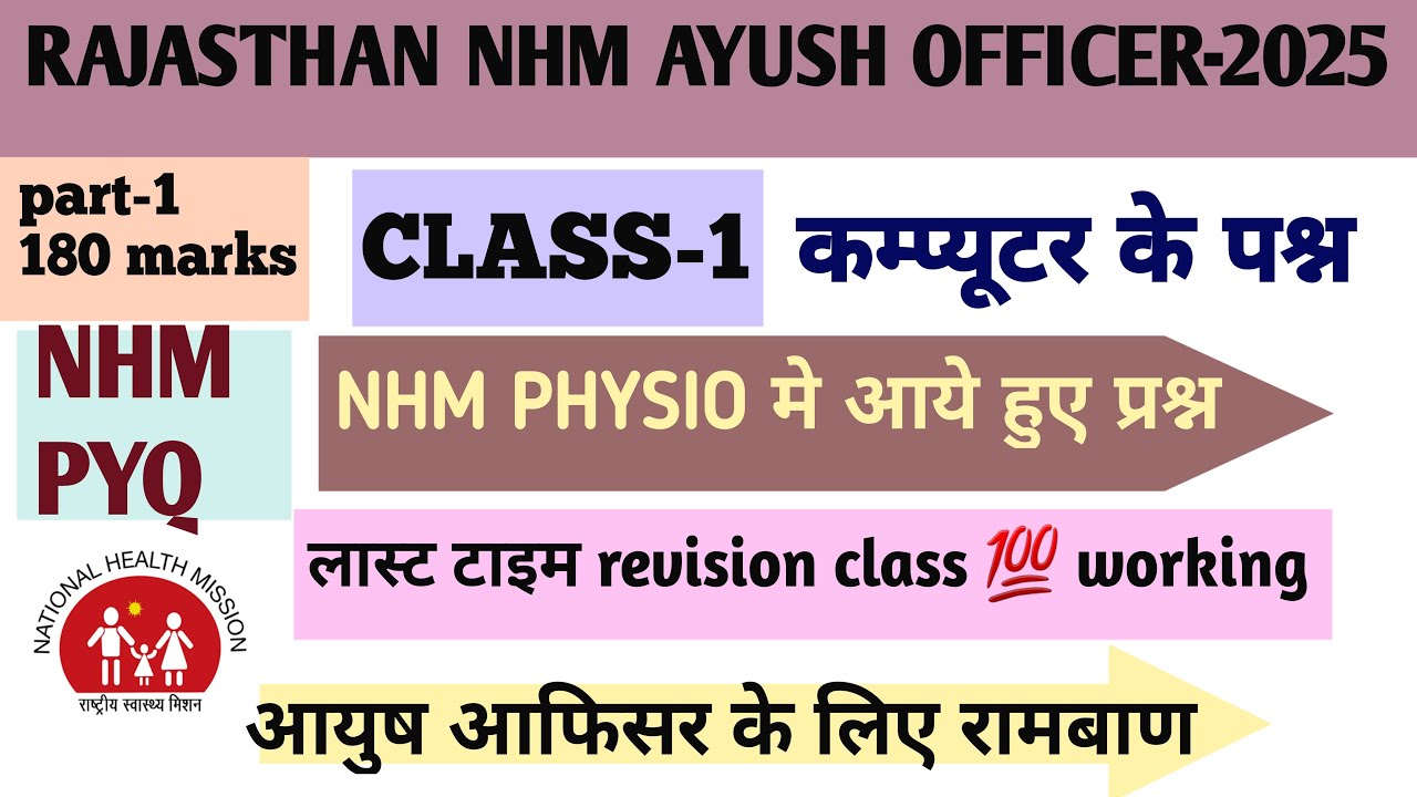 AYUSH OFFICER NHM COMPUTER PYQ QUESTIONS || CLASS-1 || PHYSIO COMPUTER के 15 Question ||