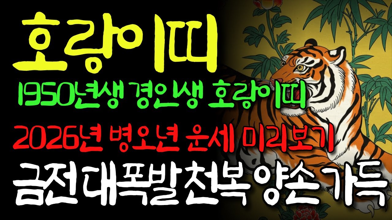 50년생 호랑이띠 미리보는 2026년 병오년 대박 운세🎉천복이 하늘의 문을 열고 쏟아지기 시작했다 말년복있는띠🙏말년복 좋은 사주 호랑이띠운세 호랑이띠 운세 1950년생 말년운
