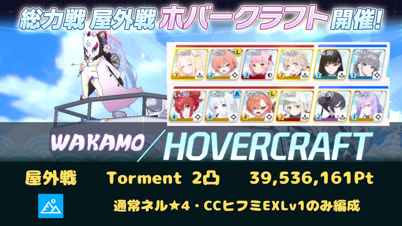 総力戦 ホバークラフト 屋外戦 Torment 2凸 39,536,161Pt ヒマリツクヨジュリなし編成【ブルアカ】