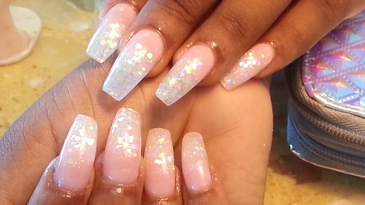 Glitter Acrylic Nail Coffin Shape