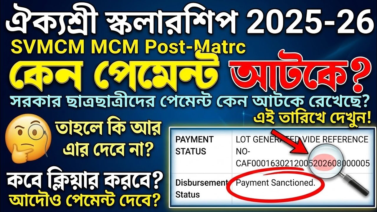 Aikyashree Scholarship 2025-26 NSP-WB SVMCM MCM Post-Matrc Fresh Renewal Payment Update Lot Update