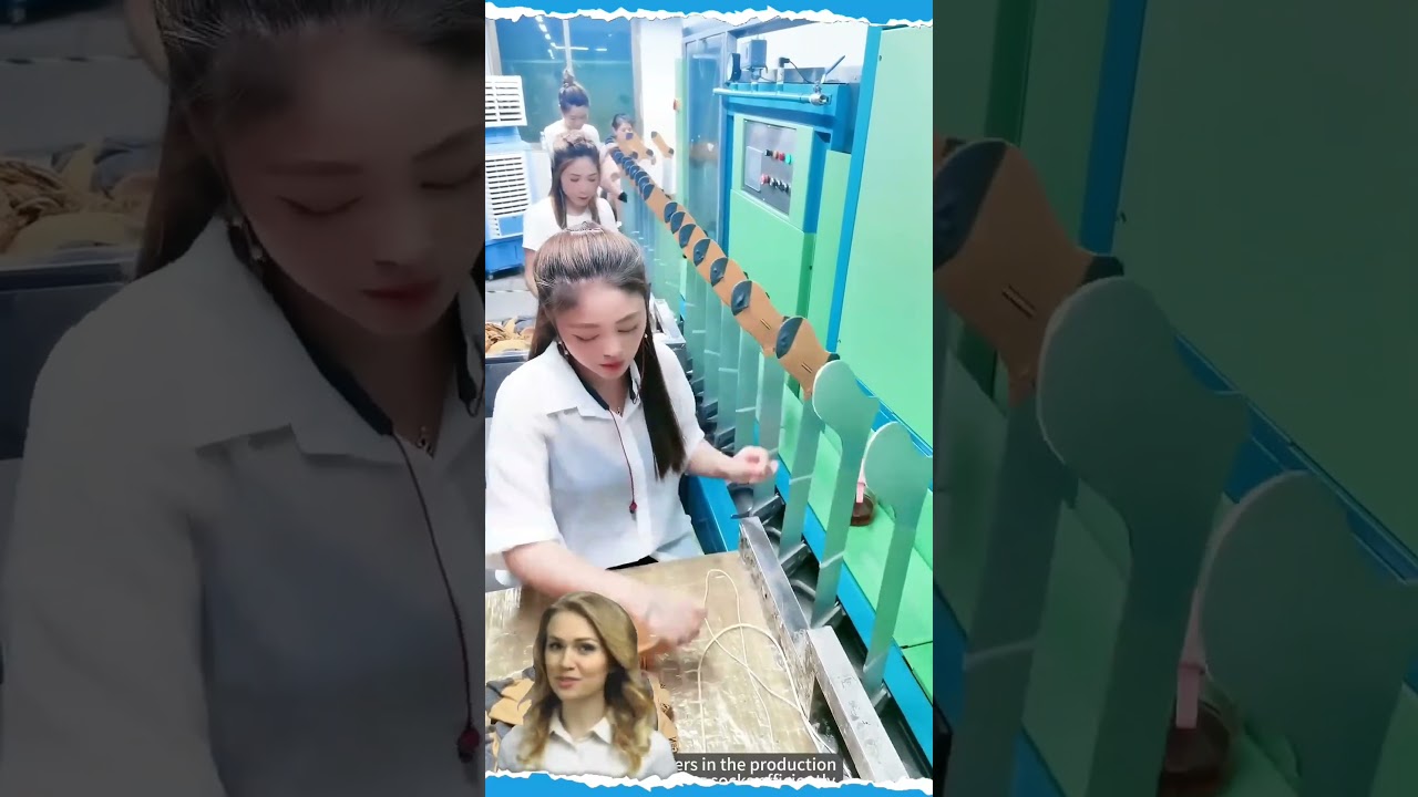 Skilled workers in the production workshop fitting socks efficiently.#amazing @WorkerVision