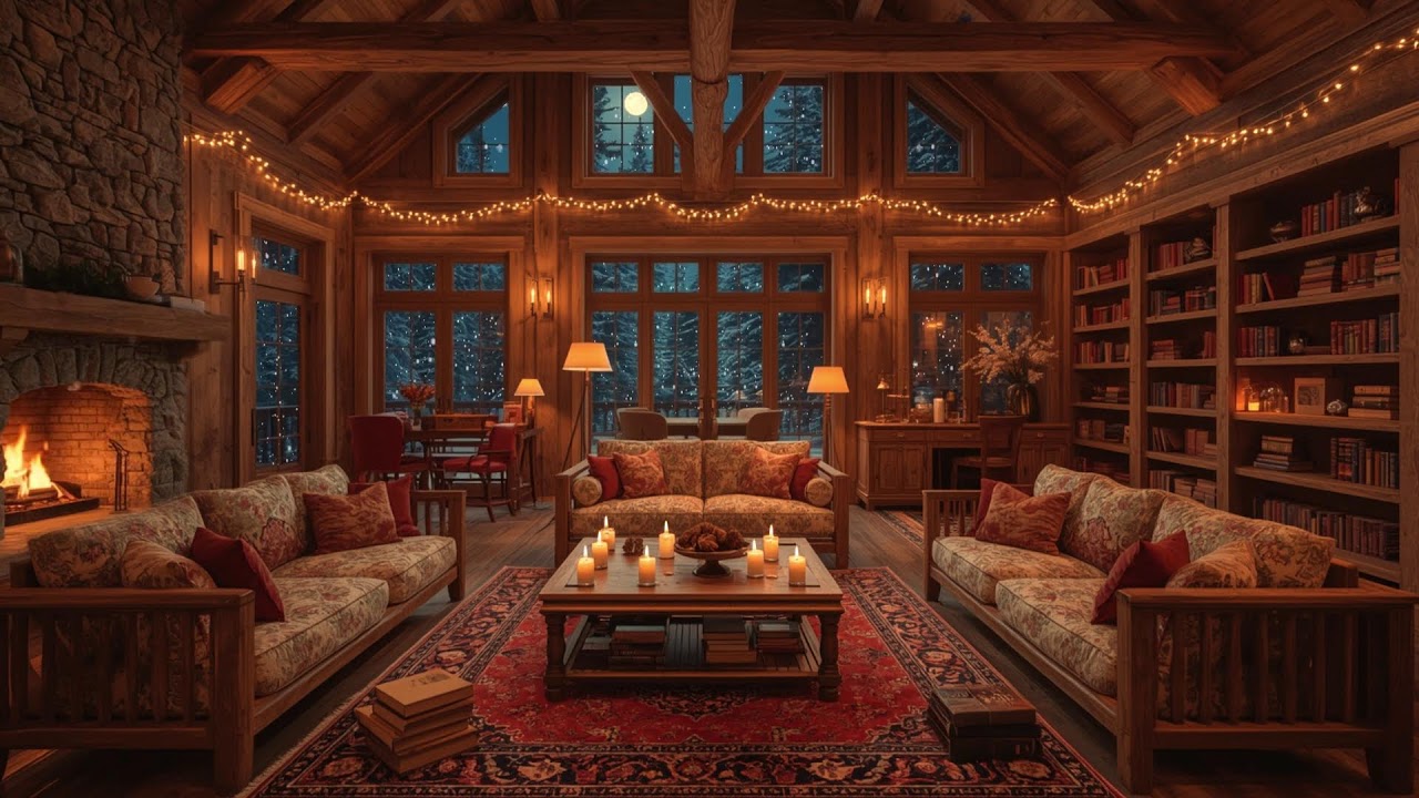 Snowy Cabin Focus Jazz ❄️ Fireplace Sounds for Deep Work and Flow