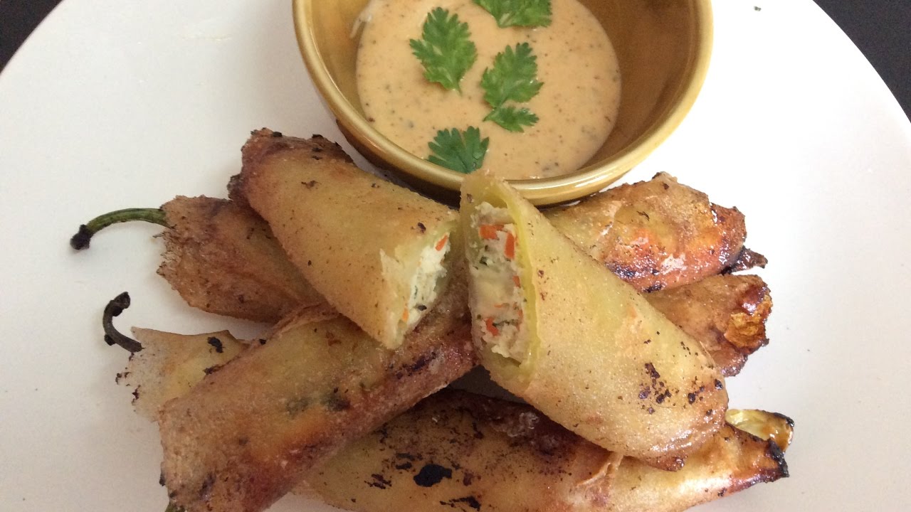 chicken dynamite (stuffed chilli spring rolls)