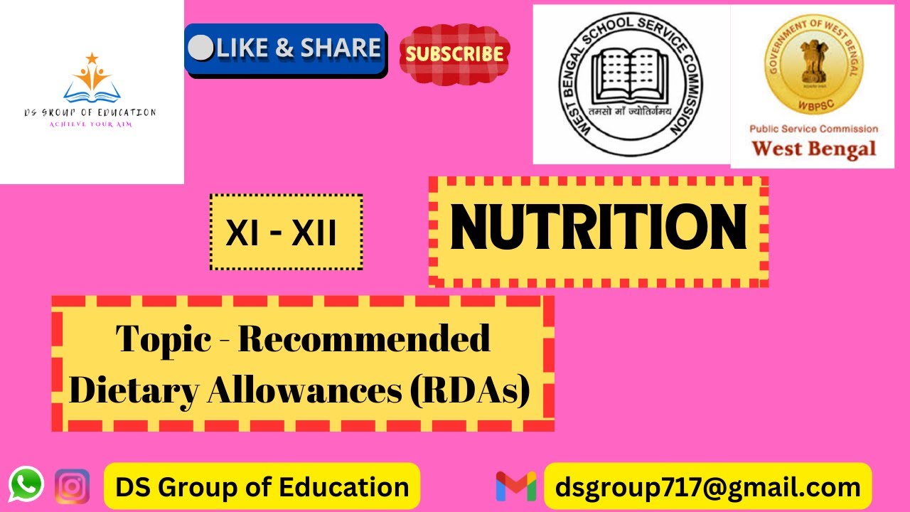 NUTRITION -  CLASS 1- WBSSC/PSC - RECOMMENDED DIETARY ALLOWANCES (RDAs)