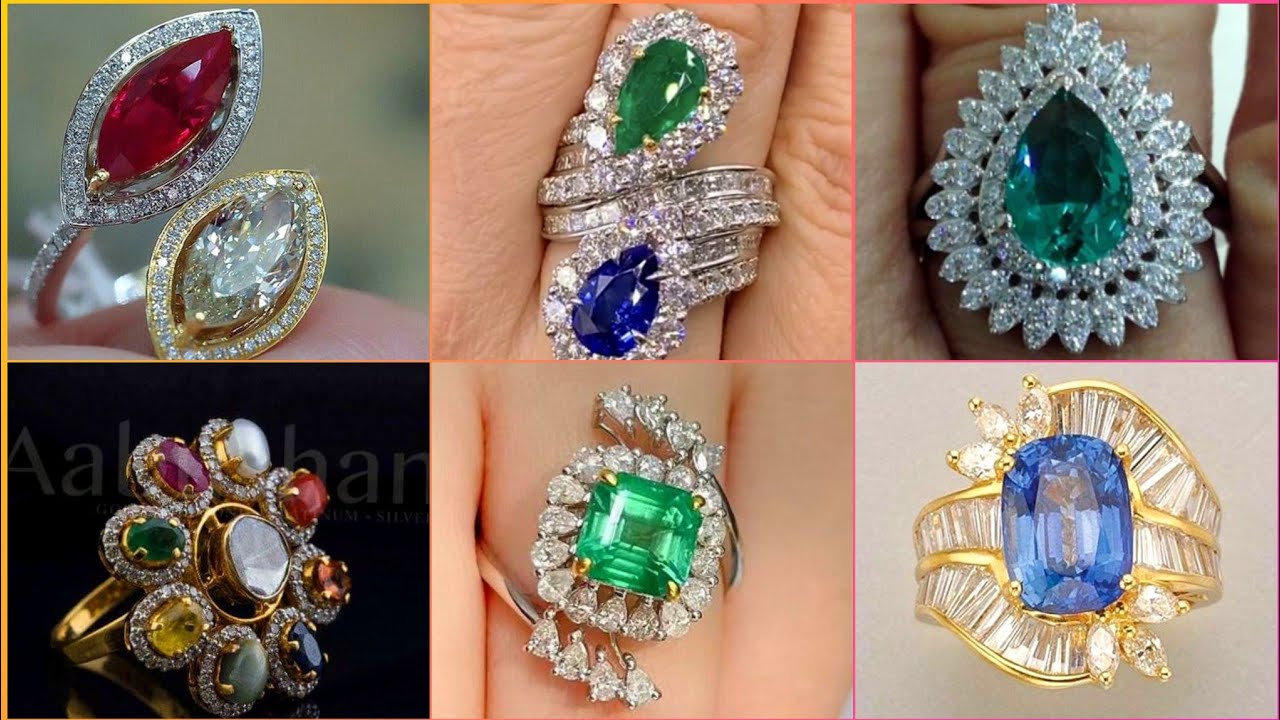 Most Attractive And Beautiful Multi Stone Engagement /Wedding Rings Design With Real Stone Fitting