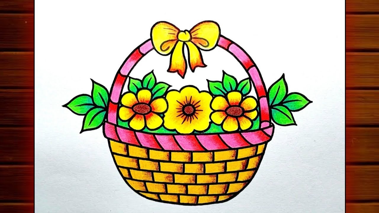 Flower Basket Drawing || How to Draw Flower Vase Step by Step || Draw Basket ||  Creativity Studio.
