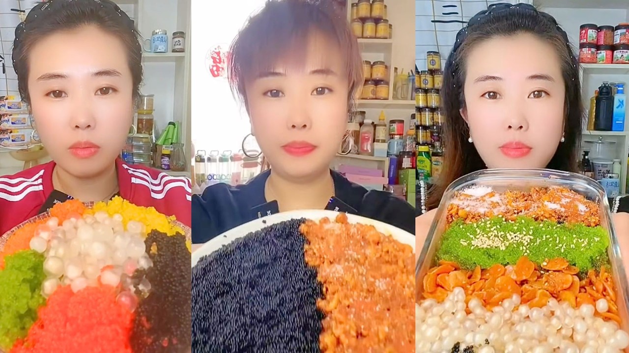 Colorful Popping Pearls and Crunchy Garlic Chips Mukbang Feast