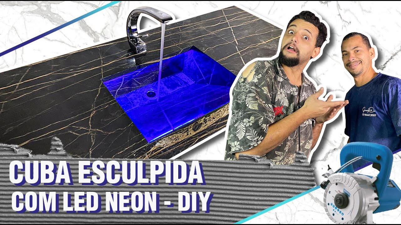 COMO FAZER ESSA CUBA ESCULPIDA DE PORCELANATO USANDO APENAS FERRAMENTAS B&Aacute;SICAS - LED NEON - DIY 2