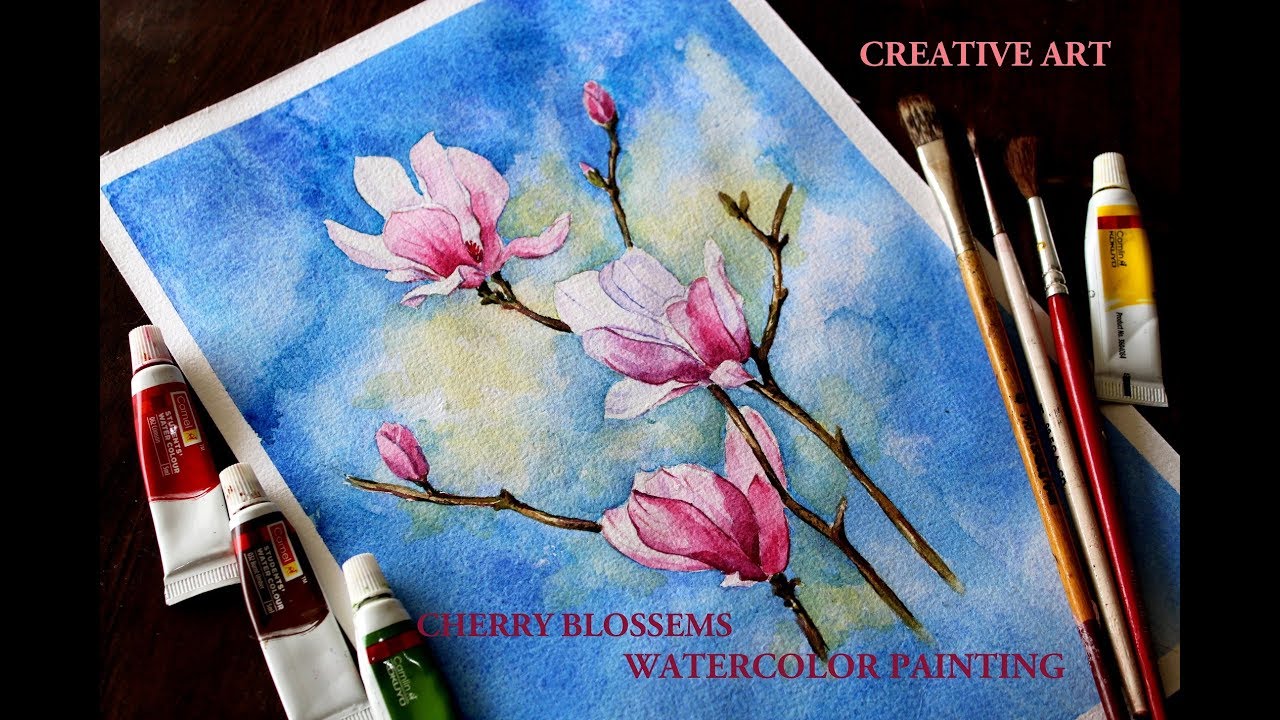 CHERRY BLOSSOM WATERCOLOR PAINTING