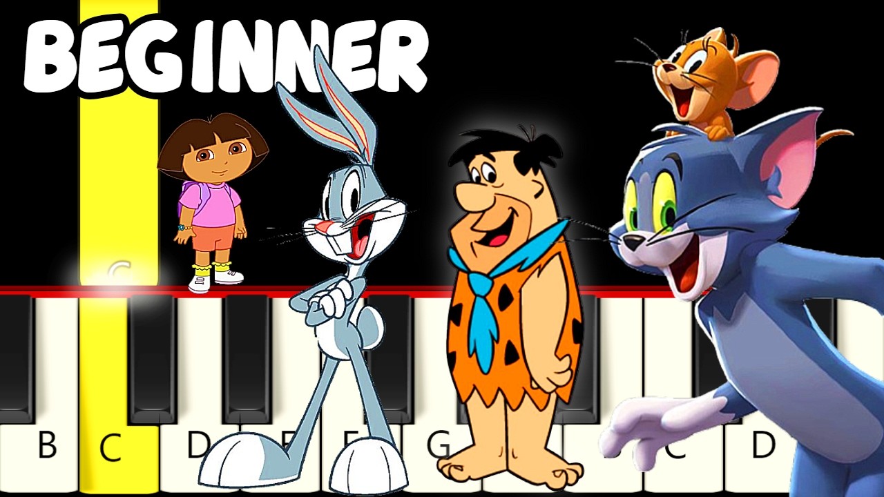 10 Cartoon Themes Everyone Knows – Easy & Slow Piano Tutorial (Melody Only) – Beginner