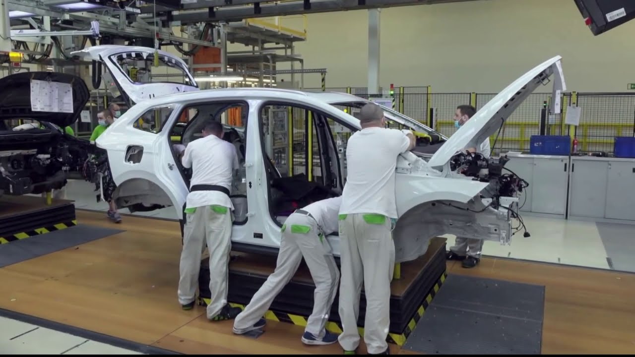 Škoda Enyaq production line in Kvasiny in Czech Republic. All electric Enyaq 2021