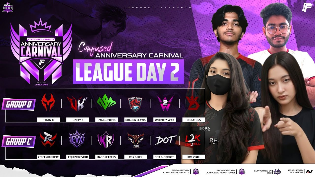 [🔴LIVE] CFD ANNIVERSARY CARNIVAL || LEAGUE DAY 2 ||GROUP B vs C || CONFUSED ESPORTS || NEXTERA PROD