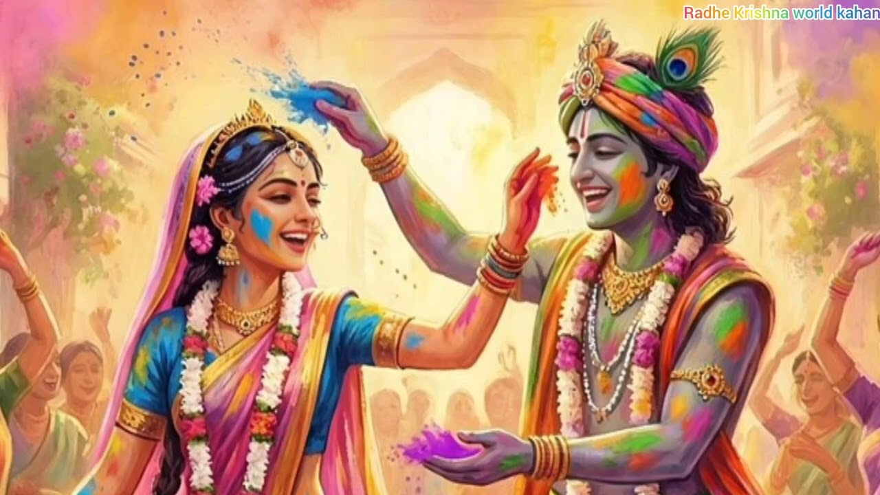 प्रेम के रंगों में राधा-कृष्ण की होली 🌸🎨 बरसाने की होली और राधा-कृष्ण का अमर प्रेम 💛🌺 जब प्रेम बना 