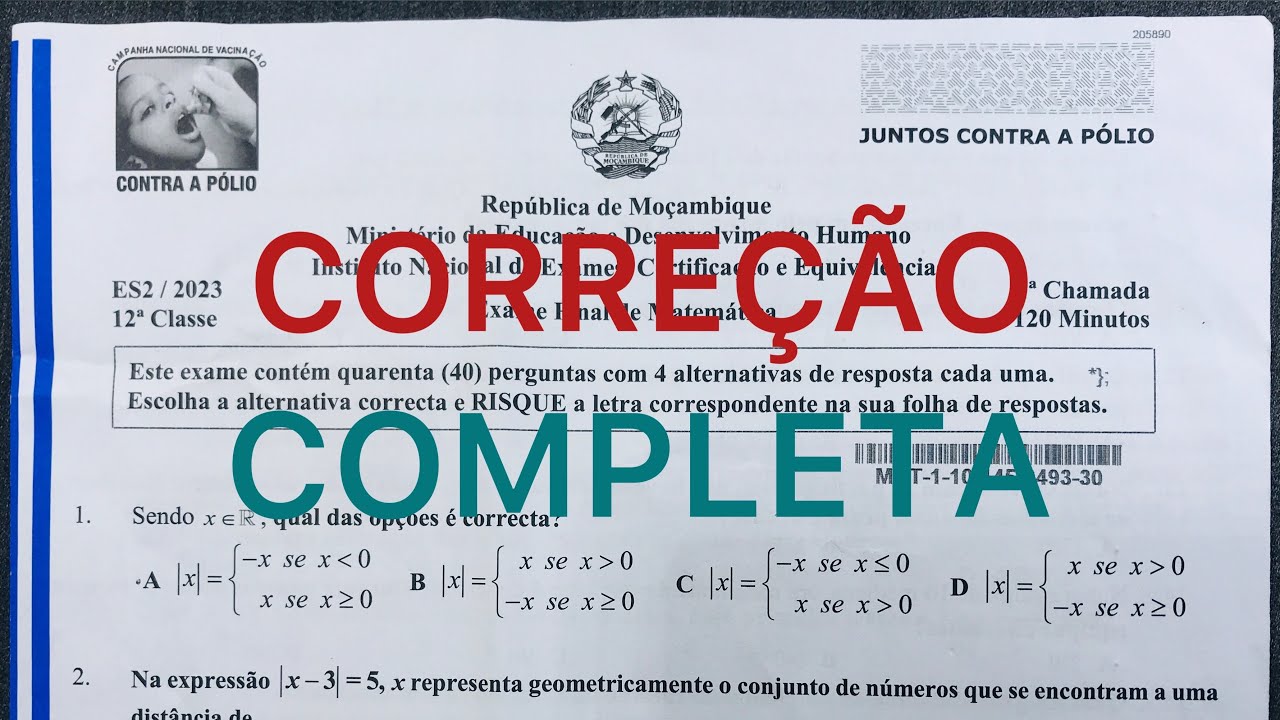 CORREÇÃO COMPLETA DE EXAME DE MATEMÁTICA 12ª CLASSE -1ª ÉPOCA 2023