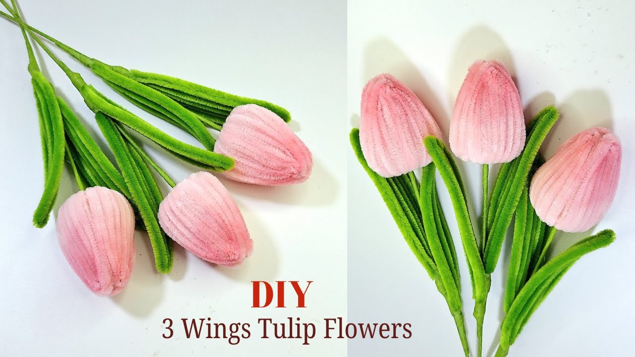 DIY 3 Wings Tulip Flowers | Soft Pink Pipe Cleaner Tulip Tutorial 🌷
