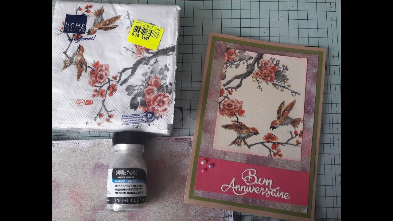 Tuto Carte (papier gel press, serviettage et médium iridescent)