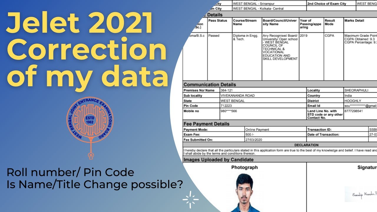How do I correct the data given by me during application JELET-2021? Correction of details JELET