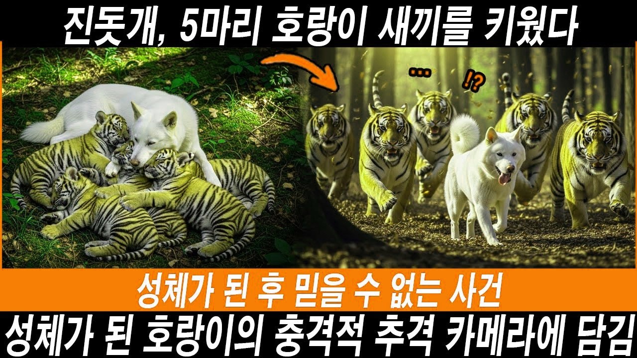 해외감동사연 진돗개가 5마리 호랑이 새끼를 키웠습니다 — 그런데 성체가 된 순간, 믿기 힘든 반전이 찾아왔습니다!
