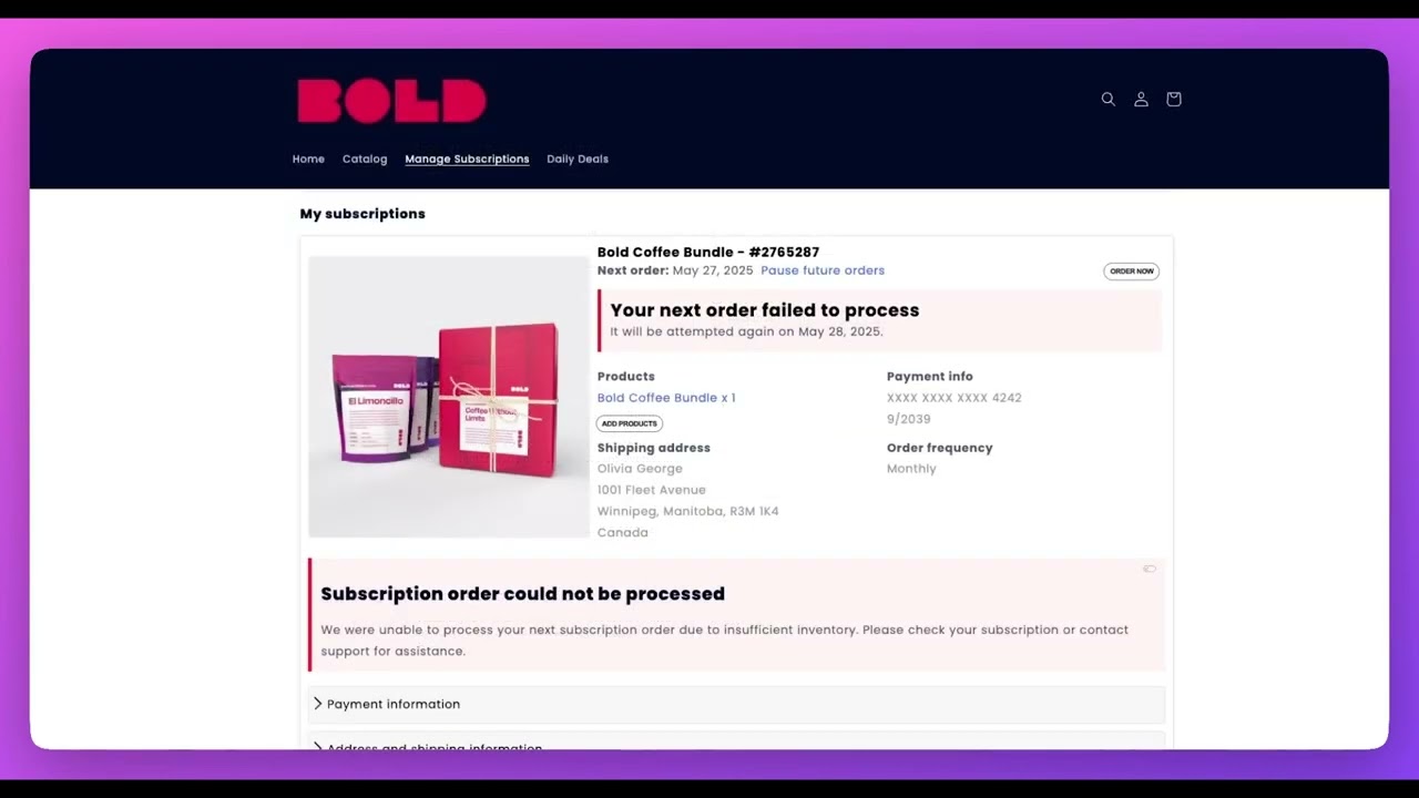 Inventory Handling for Recurring Orders