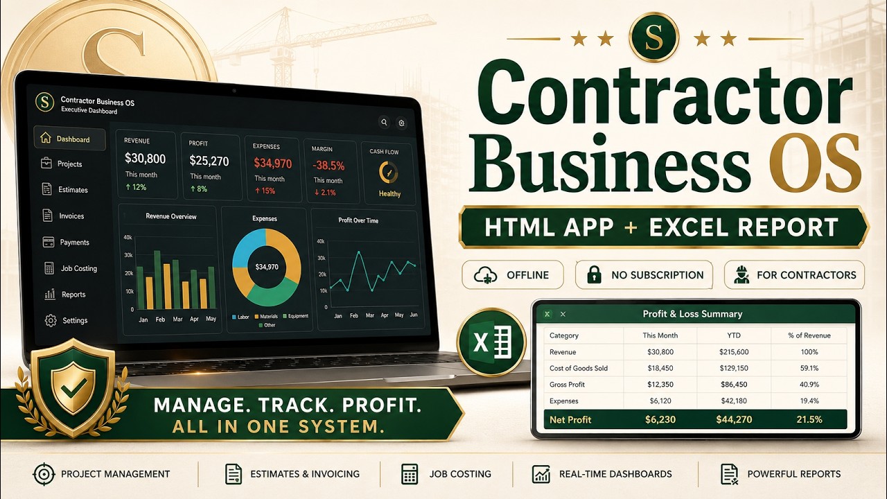 Contractor Business OS  All in One Contractor Management App + Excel Report