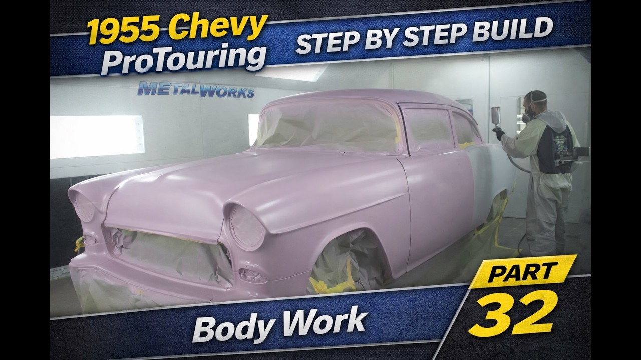 Part 32 of Metalworks 1955 Chevy ProTouring build. 1st prime through 2nd prime body work.